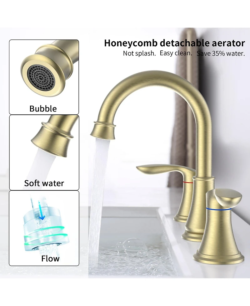 Phying 2-Handle 8 inch Widespread Bathroom Sink Faucet Brushed Lavatory Faucet 3 Hole 360degree(s) Swivel Spout Vanity Sink Basin Faucets