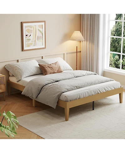 homfan Bed Frame,14 Inch Wood Platform Bed with Metal and Wood Slat Support,Noise-Free,No Box Spring Needed,Easy Assembly