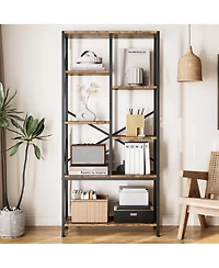 gaomon Industrial Split-Level Tall Bookcase, Vintage Metal Frame Open Display Racks