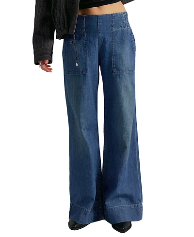Free People Women's Mid-Rise Wide-Leg Utility Jeans