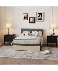 homfan Modern Upholstered Platform Bed, Queen Size, Linen Headboard, 2 Storage Drawers, Heavy-Duty Slats, Noise-Free