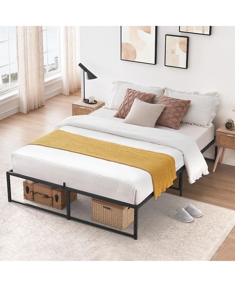 homfan Heavy Duty Noise-Free Metal Platform Bed Frame, Queen Size, Steel Slats, 13" Underbed Storage, 800 lbs Capacity