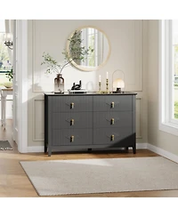 homfan Fluted 6-Drawer Dresser Chest with Metal Handles, 47.2" Wide Wood-Look Storage Organizer for Bedroom, Living Room, Hallway
