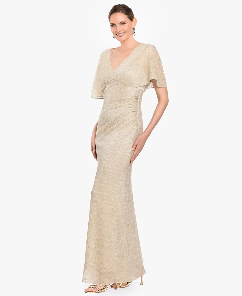 B&A By Betsy and Adam Women's Flutter-Sleeve V-Neck Ball Gown