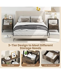 Slickblue Farmhouse Style 3-Tier Nightstand with Open Storage Shelf