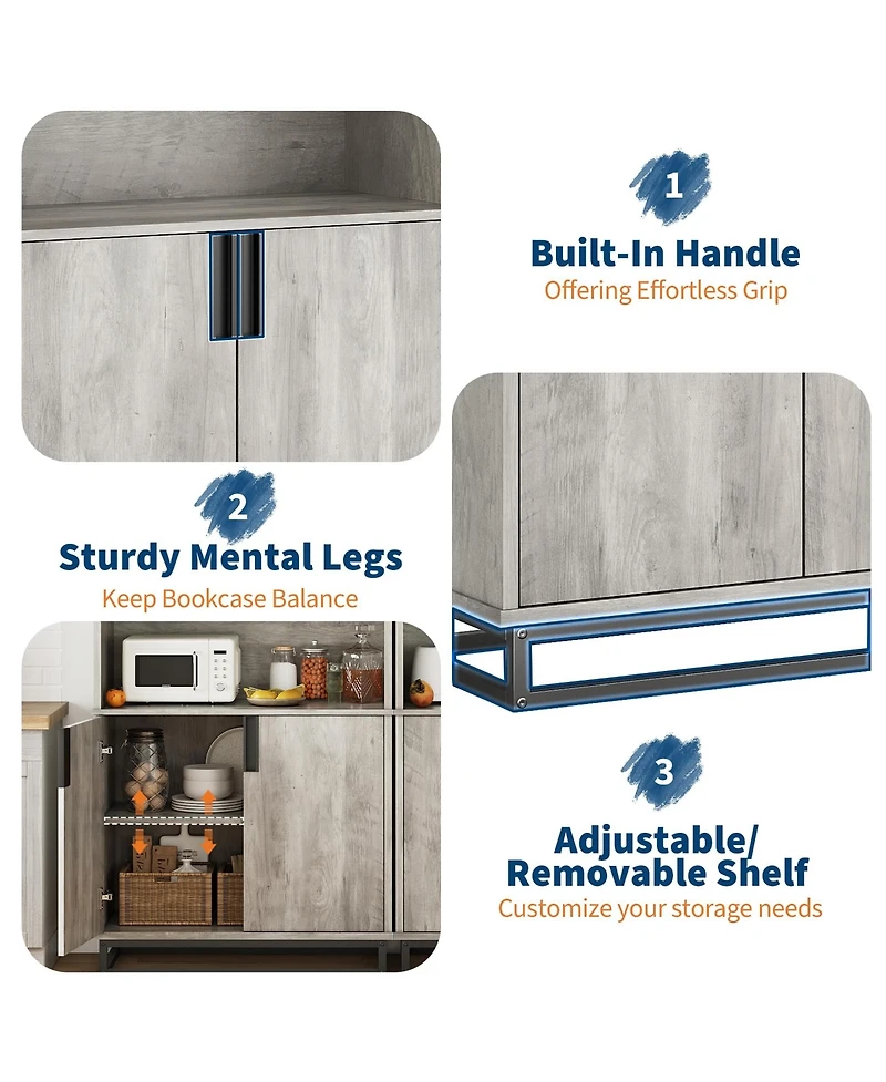 gaomon Tall 5-Tier Farmhouse Bookcase with Doors, Storage Cabinet and Adjustable Shelves