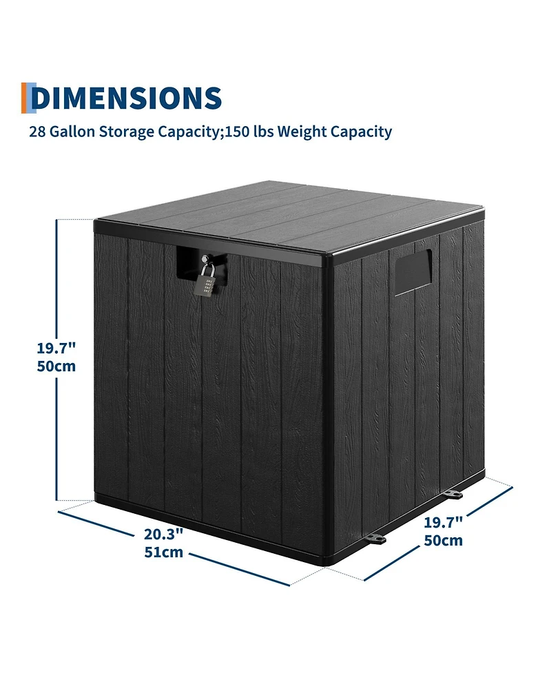 GarveeLife 28 Gallon Weatherproof Resin Outdoor Storage Deck Box with Lockable Lid Handles Waterproof Patio Bin for Cushions Gardening Tools