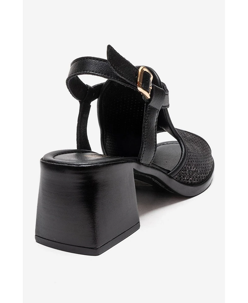 Forever & Always Shoes Women's Janelle Leather Block Heel Sandal