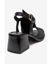 Forever & Always Shoes Women's Janelle Leather Block Heel Sandal