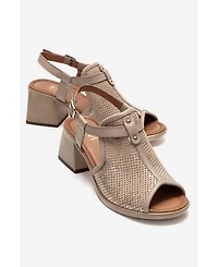 Forever & Always Shoes Women's Janelle Leather Block Heel Sandal