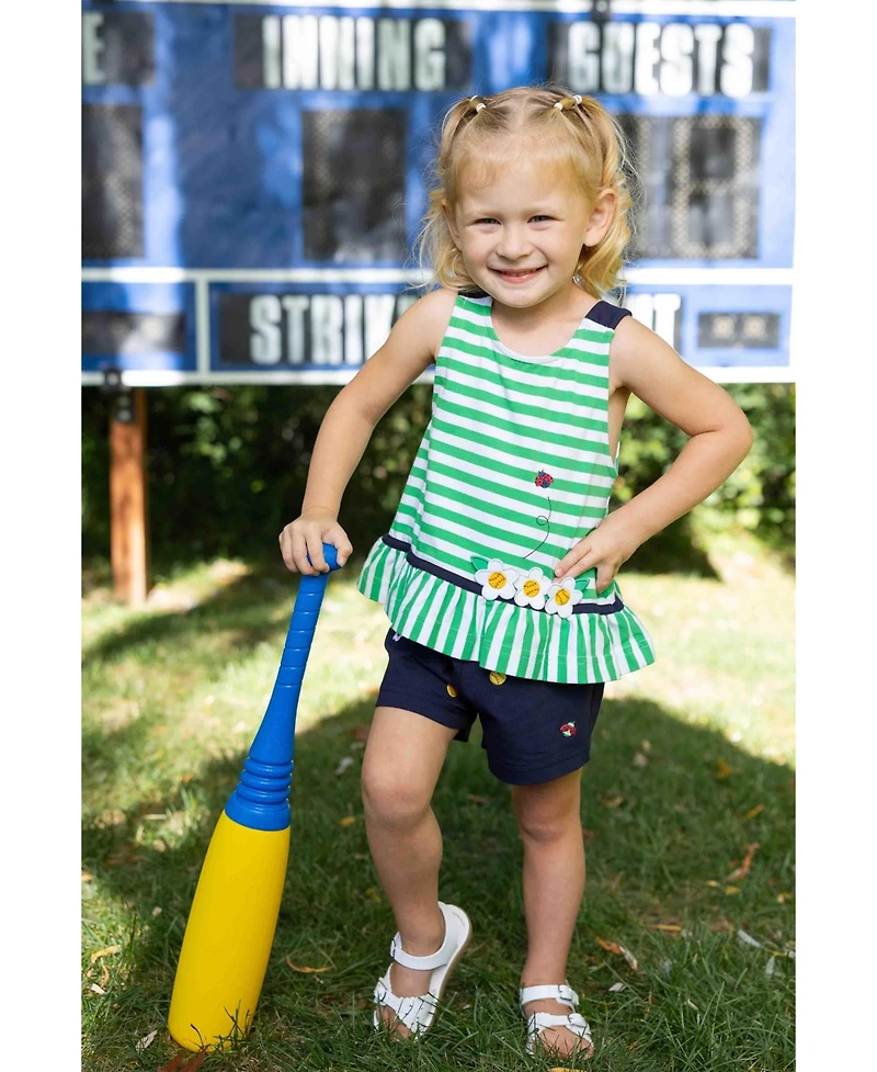 Florence Eiseman Big Girl Knit Short Set With Softballs, Flowers, Ladybug