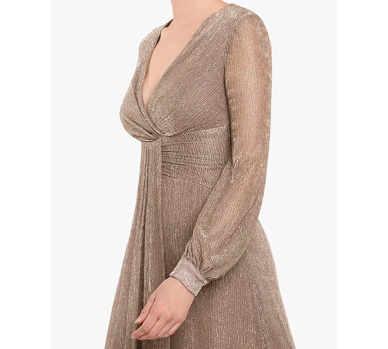 Betsy & Adam Women's Crinkled V-Neck Ball Gown