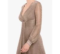 Betsy & Adam Women's Crinkled V-Neck Ball Gown