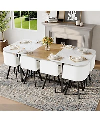 Streamdale Furniture 9 Piece Square Faux Marble Dining Set with 8 Pu Leather Chairs