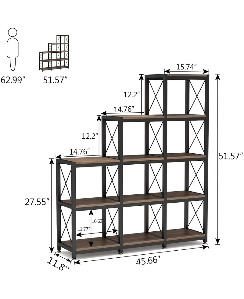 Slickblue L Shaped Ladder Bookshelf with 9 Cubes and 12 Storage Shelves