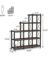 Slickblue L Shaped Ladder Bookshelf with 9 Cubes and 12 Storage Shelves