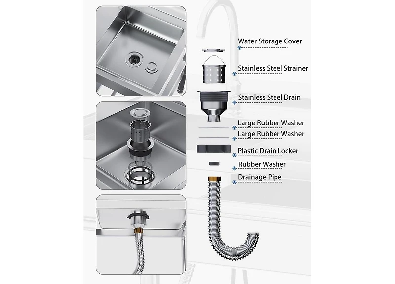 Aecojoy 24''x20'' Stainless Steel Utility Sink, Free Standing Single Bowl Commercial Kitchen Sinks with Faucet