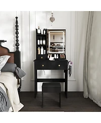 Streamdale Furniture Modern Vanity Desk with Led Mirror, 3 Drawers, Storage Shelves and Stool