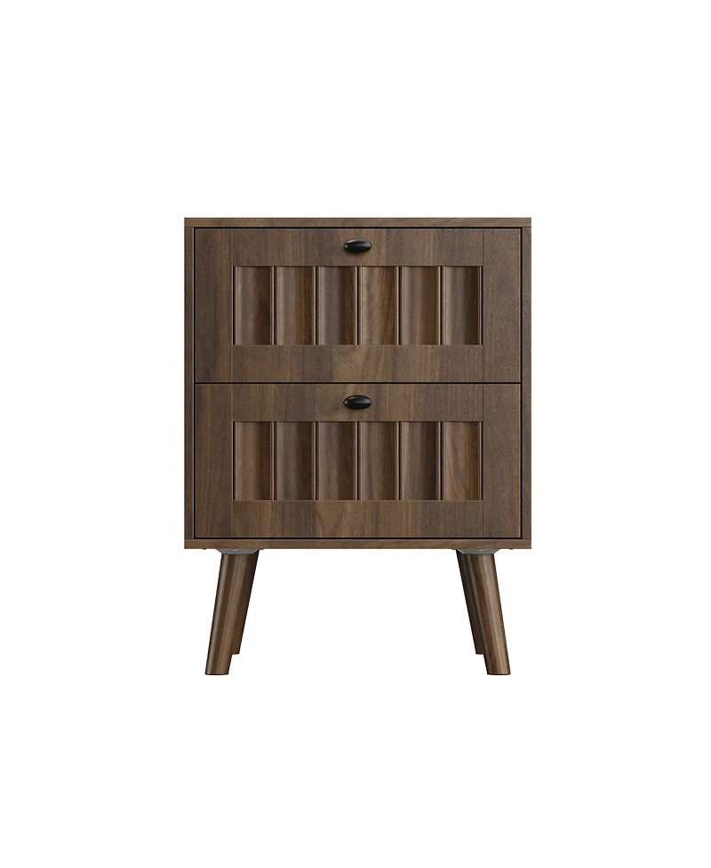 Streamdale Furniture Mid-Century Modern 2-Drawer Bedside Table, Walnut, 2-Pack