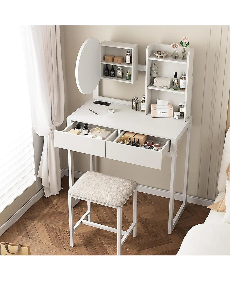 Streamdale Furniture Small Vanity Desk with Led Mirror, Power Outlet