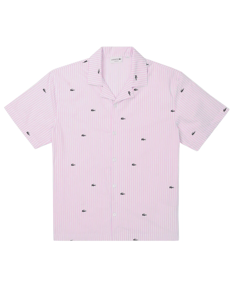Lacoste Men's Striped Short-Sleeve Shirt and Pajama Shorts, 2-Piece Set