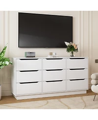 Rainsken 9 Drawer Dresser, with Hollow Handles Design, Tv Console Stand Organizer with Slide Drawer, for Bedroom, Living Room, Hallway