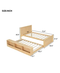 Streamdale Furniture Twin Size Wooden Platform Bed With Pull Out Trundle,Storage Cabinet