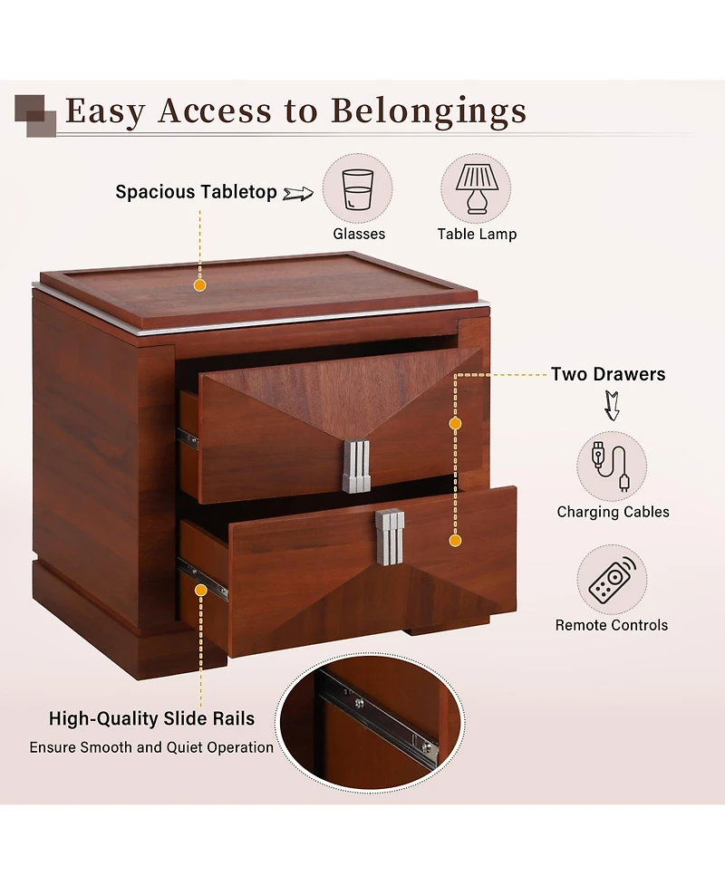 Rainsken Modern Nightstand, Wood Diamond Shaped End Table, 2 Drawers Bedside Table with Storage for Bedroom, Living Room, Entrance