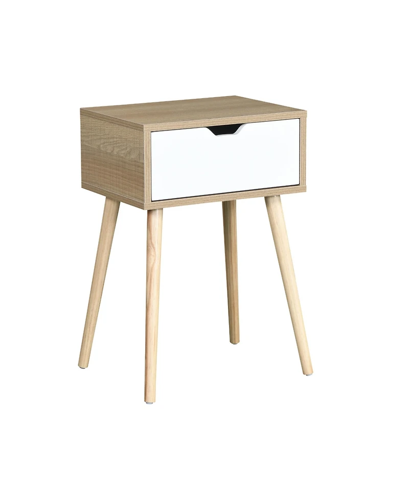 Rainsken Nightstand 1-Pc Mdf & Rubber Wood Drawer Storage Bedside Table