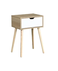 Rainsken Nightstand 1-Pc Mdf & Rubber Wood Drawer Storage Bedside Table