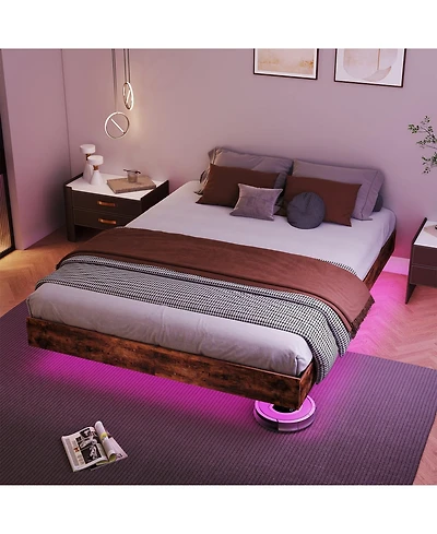Lucky One Floating Bed Frame with Led Lights, Heavy Duty Metal Platform