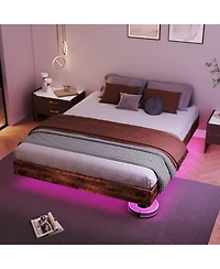 Lucky One Floating Bed Frame with Led Lights, Heavy Duty Metal Platform