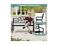 Mondawe 50 Inches Outdoor Cast Iron Metal Patio Bench with Floral Design Backrest and Slatted Seat