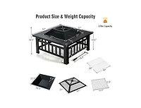 Mondawe 32 Inch 3 in 1 Outdoor Square Fire Pit Table with Bbq Grill and Rain Cover for Camping