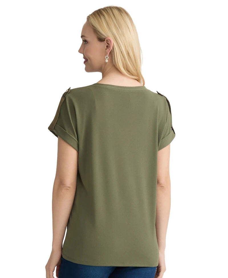 Jones New York Women's Roll Cuff Tab T-Shirt