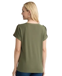 Jones New York Women's Roll Cuff Tab T-Shirt