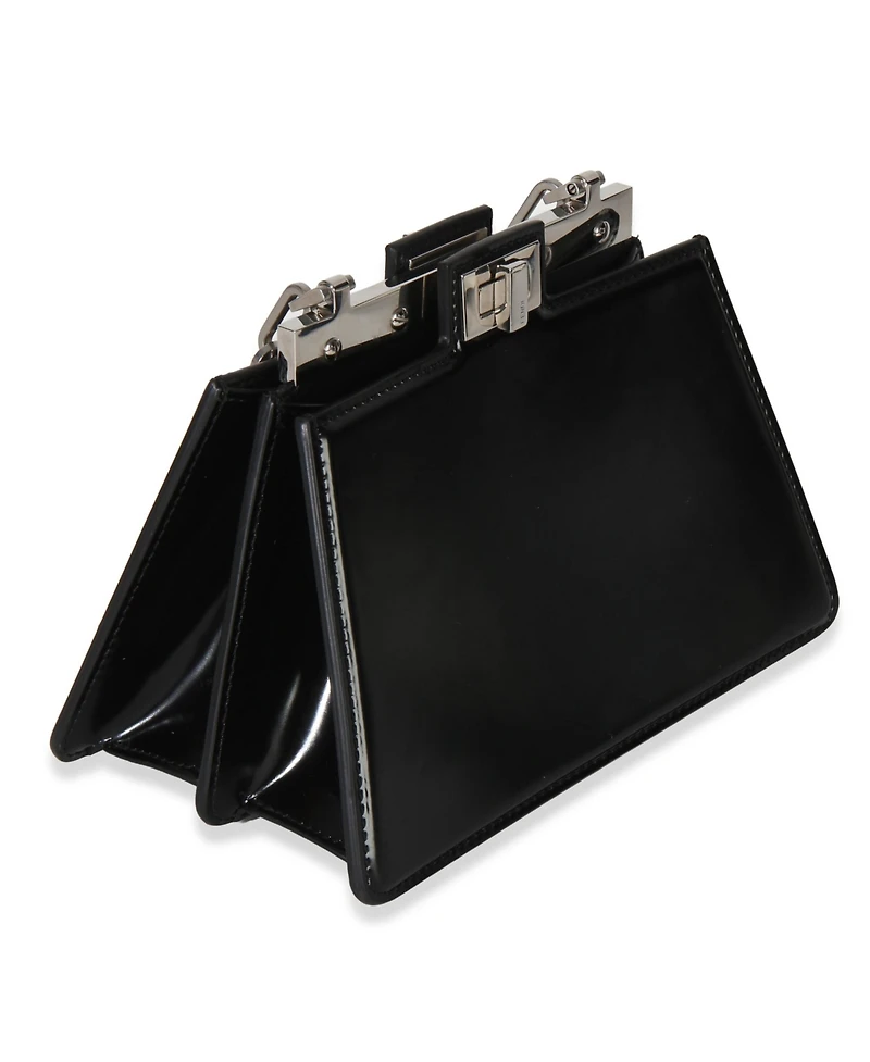 Pre-Owned Fendi Black Patent Petite Peekaboo Cut Chain Shoulder Bag