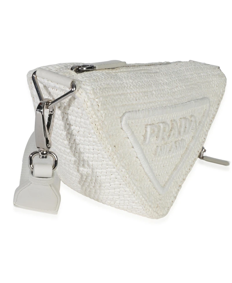 Pre-Owned Prada White Raffia Effect Crochet Triangle Shoulder Bag