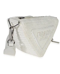 Pre-Owned Prada White Raffia Effect Crochet Triangle Shoulder Bag