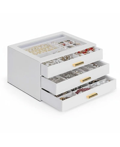 Yigii Leather Jewelry Organizer Clear Lid 2 Drawers for Necklace Ring Bracelet Earring