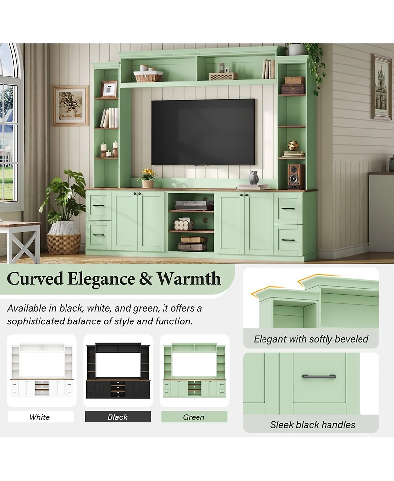 Streamdale Furniture 4-in-1 Farmhouse Tv Stand with Bookshelf for TVs Up to 70