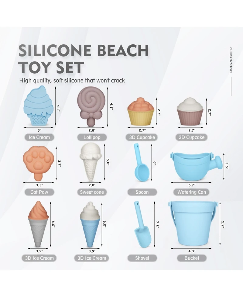 Gnuadz Silicone Beach Toys Bucket Watering Can Shovel Sand Molds