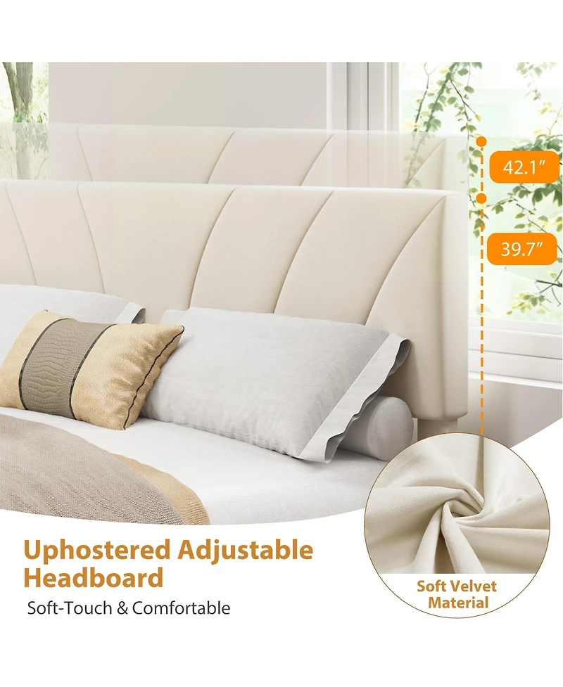 Homfan Velvet Bed Frame with 2 Storage Drawers ? Adjustable Headboard, Platform Bed with Wooden Slats, No Box Spring Needed, Easy Assembly