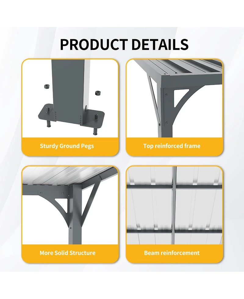 Streamdale Furniture 8 x 10 Metal Wall-Mounted Pergola with Waterproof Inclined Roof