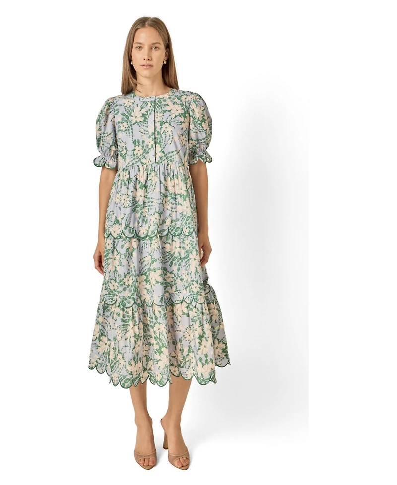 English Factory Women's Contrast Scallop Edge Midi Dress