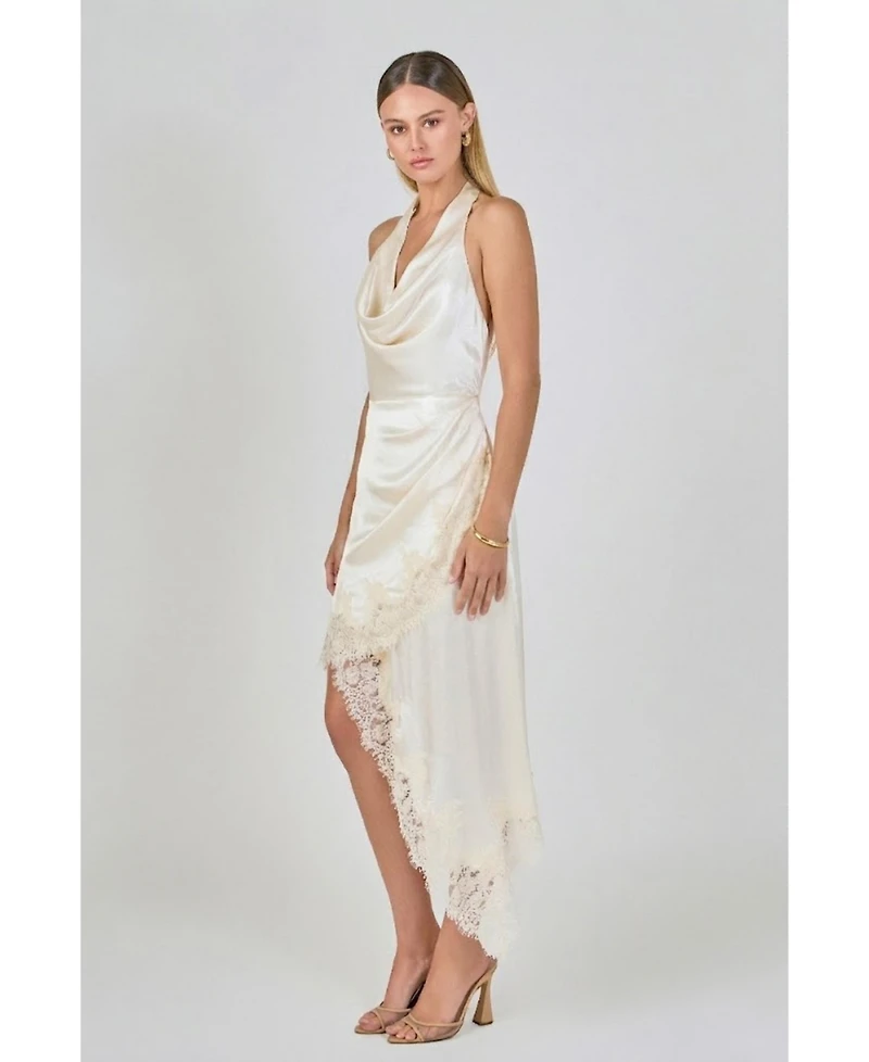 endless rose Women's Satin Lace Asymmetrical