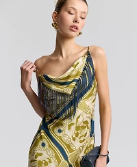 Avec Les Filles Women's Cowl Neck Scarf Print Maxi Dress