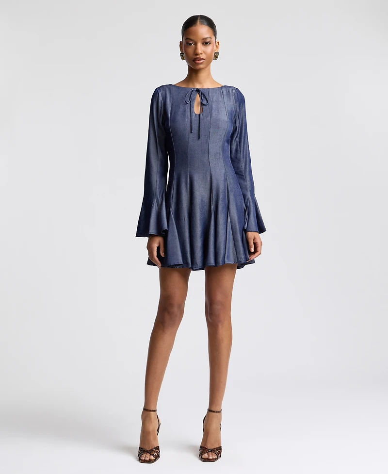 Avec Les Filles Women's Boat Neck Bell Sleeve Mini Dress