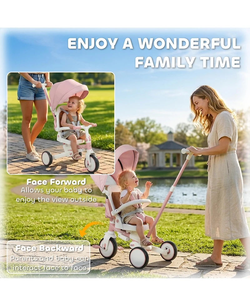 Qaba 7 In 1 Tricycle Stroller For Toddler With Adjustable Push Handle