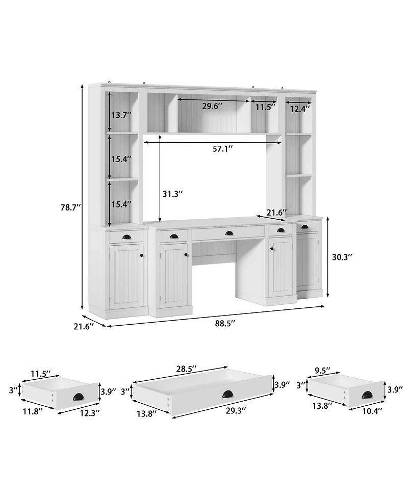 Homsee 88 Inch White L-Shaped Desk with Bookshelf - Office Desk and Storage Cabinet Combo | Anti-Tip Hardware Included